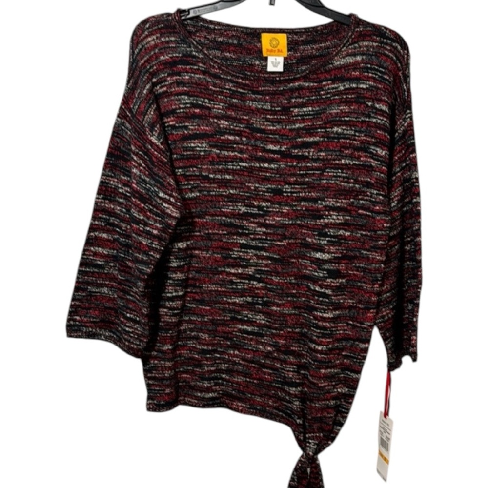 Ruby Rd. Top‎ Red/Black & White Knit w/ Knot Detail 3/4 Sleeve in Size XL  NWT
